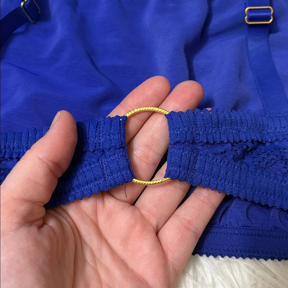 NWT Aerie Blue Lace Bandeau Bralette Gold Ring Back Size XL